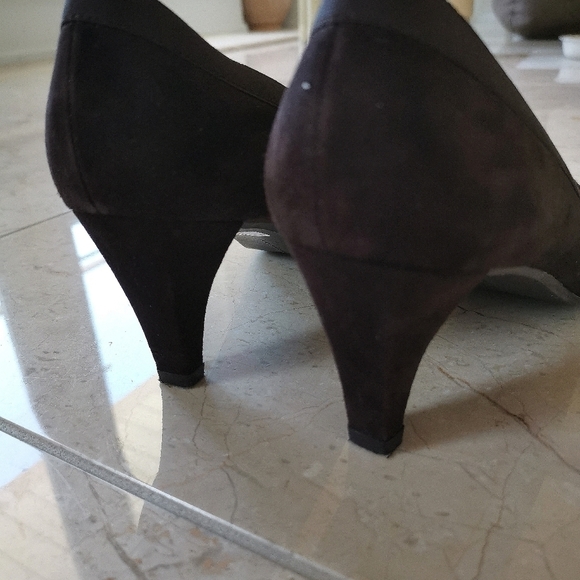 Stuart Weitzman Brown Suede Leather Shoes with Satin - Picture 3 of 5